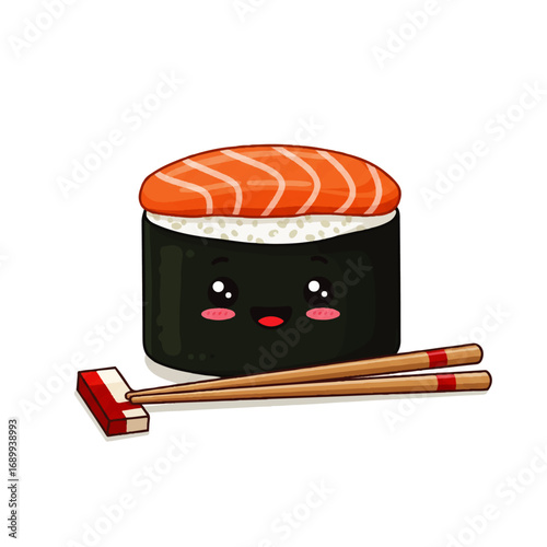 Adorable Kawaii Sushi Roll with Chopsticks.