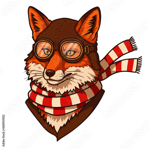 Cool Fox Aviator Pilot Character Illustration.
