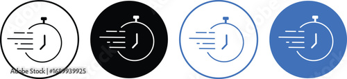 Fast time icon set, Alarm clock symbol. Watch countdown vector symbol, Time fast icons in black fill and line style, fast time efficiency icon sign vector illustration,
