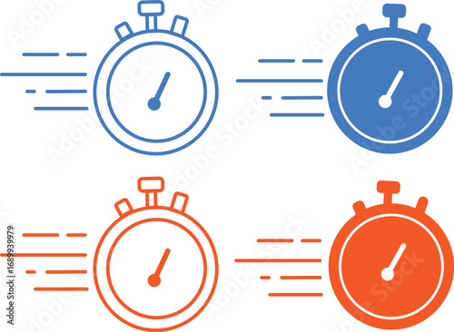 Stopwatch icons in black fill and line style, flat design illustration,

