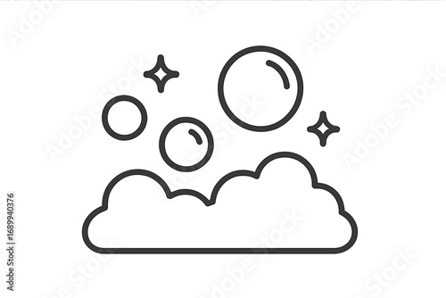Soap foam bubbles and suds line icon. Vector illustration for clean, wash, and hygiene concepts. Shiny sparkling lather for laundry, bath, or shower. Simple outline symbol.