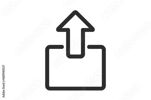 Upload icon with arrow up from box. Vector line art symbol for web, UI, UX design. Concept of sharing, sending, or exporting data. Minimalist outline graphic element.