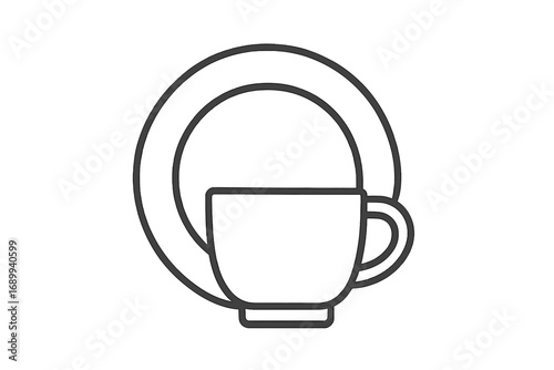 Coffee cup and saucer line icon. Simple teacup on plate vector graphic for cafe or restaurant menu. Minimalist kitchenware, crockery symbol for web, app, branding. Drink.