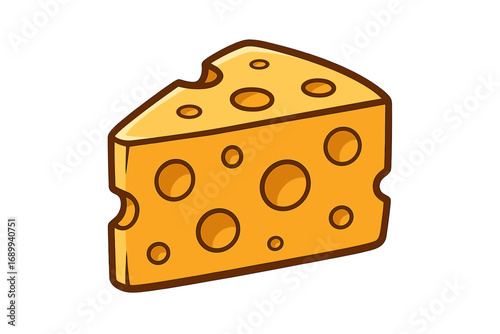 Cheese slice icon vector illustration. Cartoon wedge of Swiss or Emmental cheese. Dairy food concept for graphics and apps. Gourmet snack, ingredient for cooking, delicious meal.