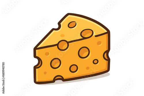 Cheese icon vector graphic. Cartoon slice of swiss cheese. Dairy food product concept. Yellow Emmental cheese with holes. Isolated illustration for logo, app, web design. Gourmet.