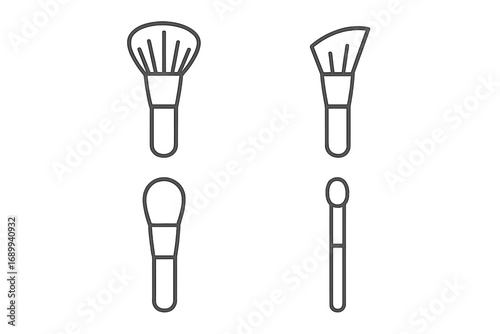 Cosmetic brush line icon set. Makeup artist tools collection. Powder, blush, foundation, eyeshadow brush types. Beauty, visage, cosmetics. Vector minimal symbols for web, app.