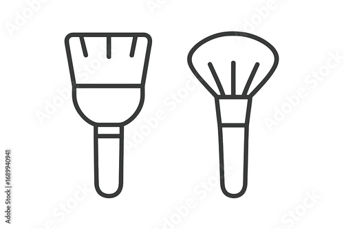 Makeup brush set vector line icon. Cosmetic tool symbol for beauty salon. Minimalist graphic for powder, foundation, blush. Beauty, skincare concept vector illustration.
