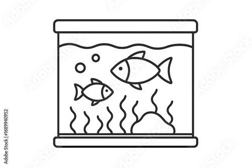 Aquarium line icon with two fish swimming. Simple vector illustration of a fish tank. Aquatic pet concept. Underwater sea life symbol for web and graphic design. Fishbowl.