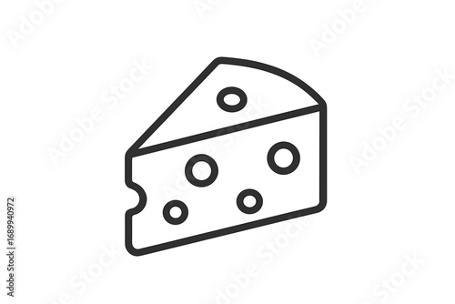 Cheese wedge line icon. Minimalist swiss cheese slice pictogram for web and graphic design. Simple food logo concept. Dairy product vector illustration for menu or app.