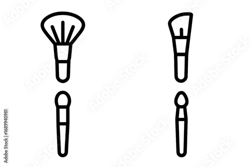 Cosmetic brush icon set. Makeup artist tools collection. Vector outline symbols for beauty, glamor. Powder, foundation, eyeshadow, concealer brushes for web, apps, design.