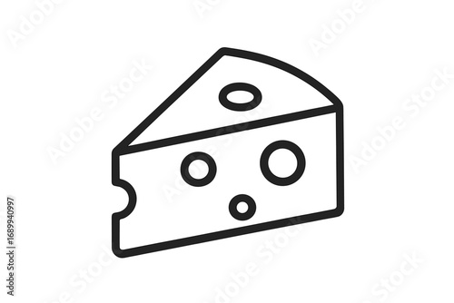 Cheese wedge icon. Minimalistic food pictogram for graphic design. Vector line art illustration of a dairy product slice. Swiss cheese outline symbol for web, apps, logo.