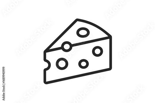 Cheese wedge icon. Simple food pictogram. Dairy product line art symbol for graphic design, apps, web, logo. Vector illustration of a swiss cheese slice. Isolated element.