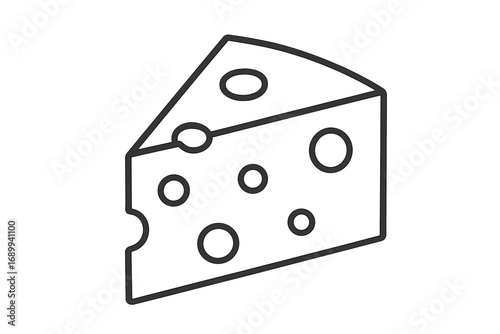 Cheese wedge line icon. Vector outline illustration of Swiss or Emmental cheese slice. Dairy product symbol for food concepts. Minimalist graphic design element. Cartoon drawing.
