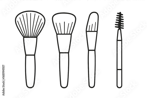 Makeup brushes set line icon. Cosmetic tool kit for beauty, fashion. Vector for powder, blush, foundation, eyeshadow, mascara. Professional make-up artist accessory symbol.