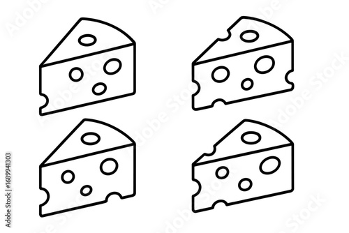 Set of cheese wedge outline icons. Vector linear symbol for graphic and web design. Swiss cheese slice pictogram for apps, food logo, and advertising. Dairy product concept.