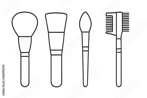 Makeup brush set line icon. Cosmetic tool kit outline symbol. Vector illustration for beauty salon, makeup artist. Powder, foundation, eyeshadow & eyebrow brushes pictogram.