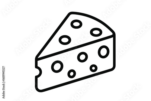 Cheese wedge line icon. Vector outline symbol for dairy food, gourmet products, or restaurant menu. Simple black and white Swiss cheese slice illustration for logo and web.