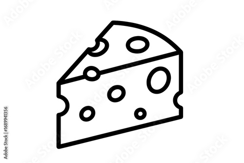 Cheese outline symbol for graphic and web design, apps, adverts, various cards. Vector cartoon illustration of a swiss cheese wedge. Minimalist food icon. Dairy product concept.