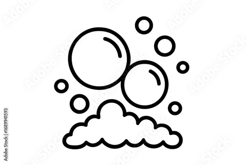 Soap bubbles and foam vector line icon. Concept of cleanliness, hygiene, and washing. Water suds, lather, and fizz illustration. Symbol for cleaning, detergent, or shampoo.