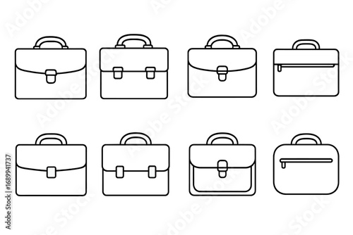 Briefcase line icon set. Business bag and portfolio symbol collection. Office work case pictogram. Corporate job sign. Lawyer manager document holder. Vector outline editable stroke.