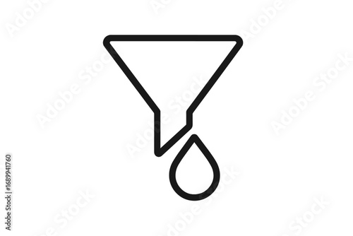 Filter icon, funnel with a drop. Data filtering, sorting, analysis. Sales funnel, lead generation, conversion optimization concept. Purification and refinement process symbol.