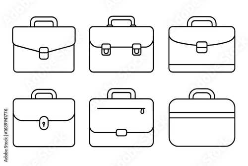 Briefcase line icon set. Business portfolio, diplomat case and office bag vector collection. Work accessory outline symbols for web design. Editable stroke pictogram pack.