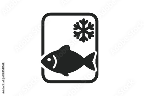 Frozen fish vector icon. Seafood freeze symbol. Minimalistic pictogram for food packaging label, grocery store sign or web graphic. Cold storage instruction logo concept.