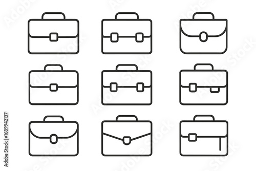 Briefcase line icon set. Business portfolio, diplomat case, and suitcase symbols. Editable stroke vector for web design, infographics, apps, and presentation graphics.