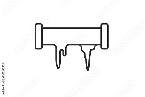 Frozen pipe line icon. Water pipe with icicles. Vector concept for plumbing problems, winter damage, cold weather, and burst pipes. Minimalist outline symbol for web design.
