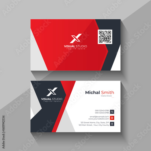 Modern red and gray business card design 