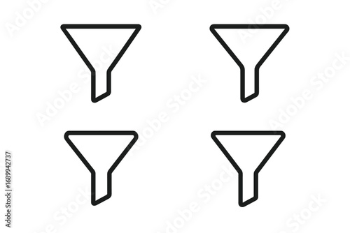 Sales funnel for lead generation and customer conversion. Marketing process icon set. Data filter symbol. Minimalist thin line vector for web design, apps, and business workflow.
