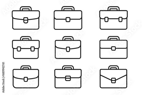 Briefcase line icon set. Business bag and portfolio outline vector collection. Simple linear office work case symbol. Editable stroke corporate accessory sign for web and app.