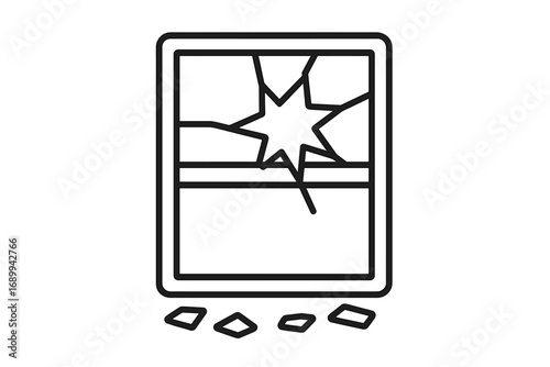 Broken window line icon. Shattered glass vector illustration. Vandalism, accident, or damage concept. Destruction symbol. House repair pictogram for web, apps, ui, ux design.