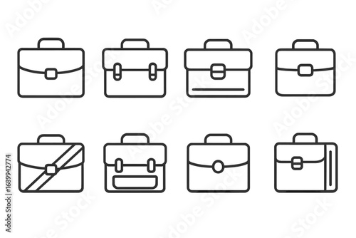 Briefcase line icon set. Business bag, office portfolio outline symbols. Corporate work case pictogram. Finance diplomat luggage. Editable stroke vector for web, ui, ux.