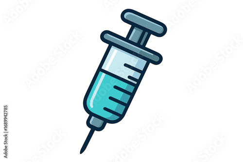 Syringe injection vector icon. Medical vaccine or medicine dose concept. Cartoon illustration for healthcare, vaccination, and treatment. Isolated clinical tool graphic symbol.