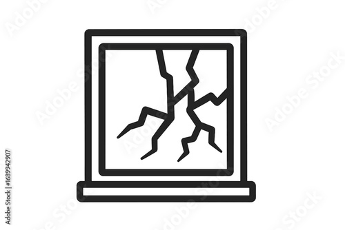 Broken window outline icon. Shattered glass symbol. Vandalism, damage, destruction, accident concept. House repair. Cracked window pane. Insurance. Home maintenance. Ruin.