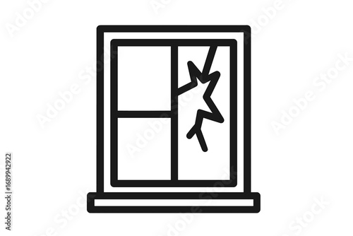 Broken window outline icon. Cracked glass symbol. Concept of property damage, vandalism, accident, or home repair. Simple vector illustration for insurance and security.