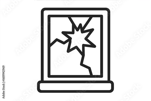 Broken window outline icon. Shattered glass symbol. Vandalism and destruction concept. Accident, damage, crack in glass. Vector illustration for web, apps, and design.