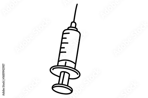 Syringe vector icon for injection and vaccination concepts. Medical line art illustration for healthcare, medicine, and treatment. Simple doodle of a needle for drug dose or flu shot.