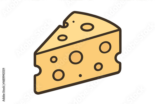 Cheese wedge icon vector illustration. Cartoon slice of Swiss or Dutch cheese for food menu or dairy product logo. Simple flat graphic symbol for web, app, or grocery design.