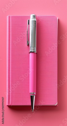Pink notebook and pen, close-up (1)
