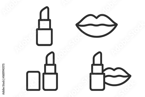 Set of lipstick and lips line icons. Makeup and beauty concept. Cosmetics vector pictogram for web design, apps, beauty salon, cosmetic shop. Glamour and fashion illustration.