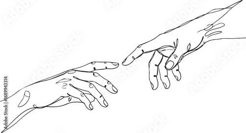 Two Hands Reaching Out Line Art touching connection