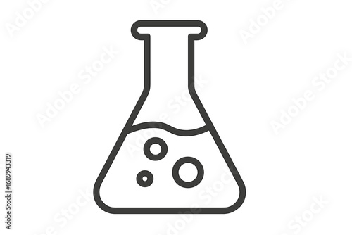 Erlenmeyer flask line icon. Laboratory glassware for chemistry research and science experiment concept. Beaker with liquid, solution, bubbles. Lab equipment symbol. Vector design.
