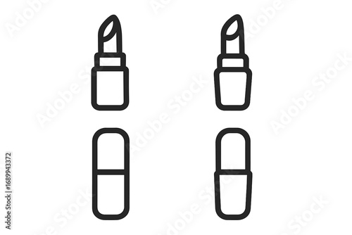 Lipstick cosmetic icon set. Beauty product symbol. Minimalist line art for makeup, glamour, fashion concepts. Vector illustration for web design, app, ui, ux, pictogram, logo.