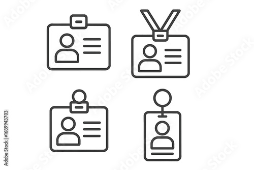 ID card line icon set. Identity badge, employee access pass symbol. Personal identification, security tag, name tag with lanyard. Corporate identity concept. Vector illustration.