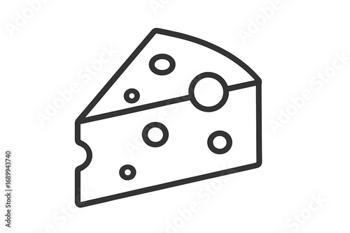 Cheese wedge line icon. Minimalist symbol for web and graphic design. Swiss cheese logo for dairy products, food packaging, or restaurant menu. Vector cartoon illustration.