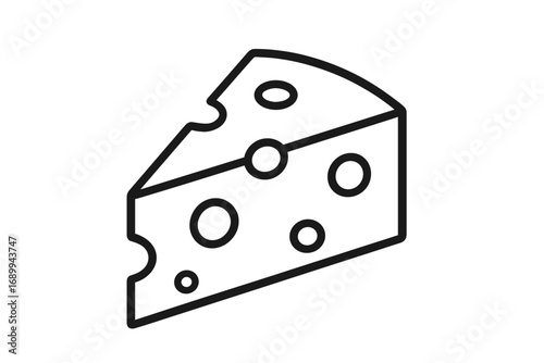 Cheese wedge line icon. Swiss cheese symbol. Minimalistic food outline for graphic design, apps, web. Dairy product sign. Vector illustration for menu, banner, logo, card.