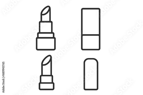 Lipstick icon set vector outline. Linear cosmetics symbol for graphic design. Beauty product illustration for web, apps. Makeup, glamour, cosmetic line art pictogram collection.