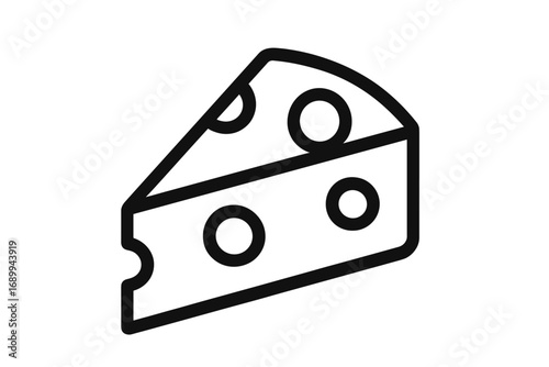 Cheese outline icon. Vector linear symbol. Food dairy product. Swiss cheese slice, piece, wedge with holes. Graphic design element for web, apps, menu, logo, label. Cartoon style.